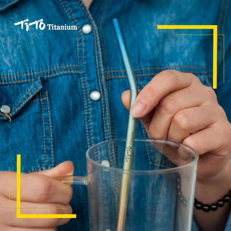 TiTo титановые соломинки с 1 щеткой для очистки титана aolly соломинка с изгибом кухня Открытый Кемпинг питьевой подарок соломинки