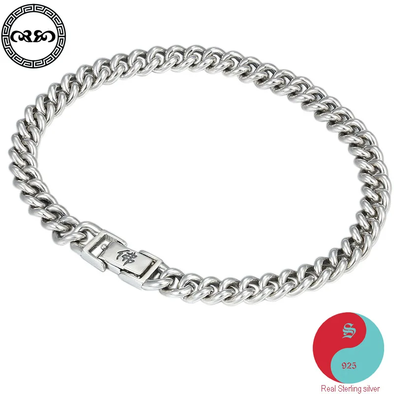 

Retro tibetan handmade bracelet Real Pure S95 sterling silver minimalist cuban chain bracelet men's homme bracelet Fine Jewelry