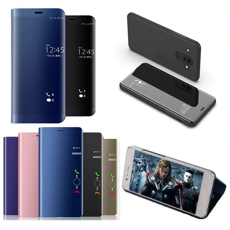 

Smart Mirror Flip Phone Case For Samsung Galaxy J8 J7 MAX 2018 J6 J4 Plus J3 J2 Pro 2018 Clear View Cover For Galaxy j5 j3 2017