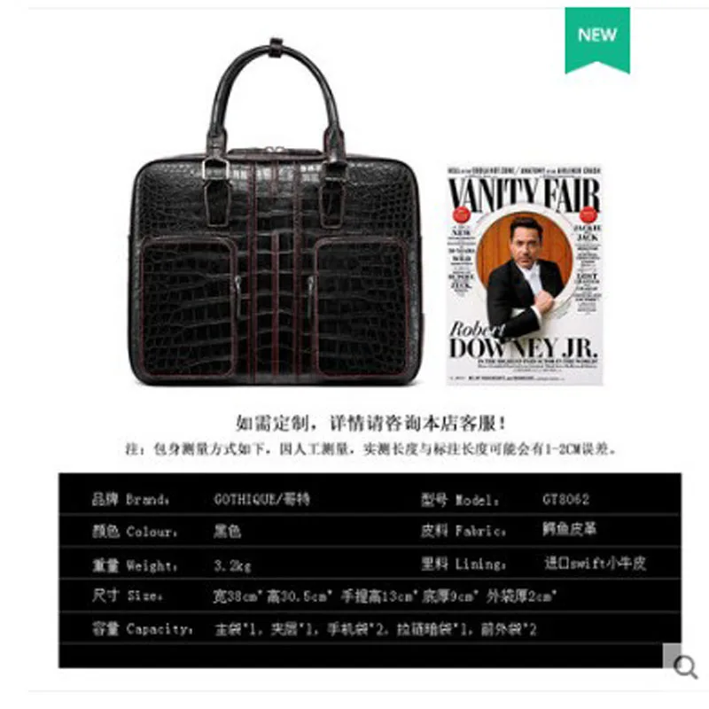 gete Crocodile leather handbag for men business briefcase Nile alligator belly artisanal men's bag large capacity multi-pocket