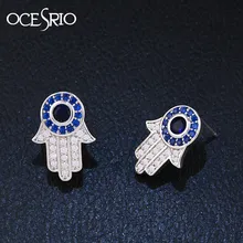 Серьги-гвоздики OCESRIO Fatima, голубой злой цирконовый глаз, серебряные серьги «Хамса» для женщин, девушек, хамсаханд, турецкий приносящий удачу, ювелирный ers-m21