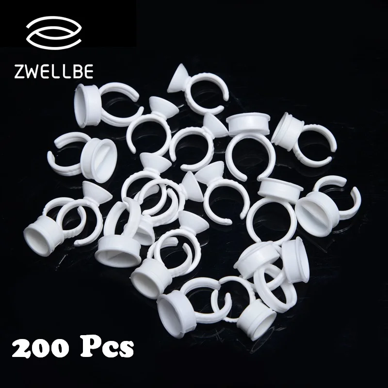 

zwellbe 200pcs/pack Disposable Glue Holder Ring Pallet Adhesive Eyelash Pallet Holder Set For Eyelash Extension Tattoo Pigment