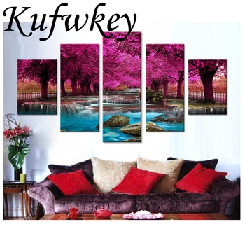 

5pcs tree nature scenery,Cross Stitch Diamond painting Mosaic Handmade,diamond Embroidery Cross stitch Needlework Drawing Kits