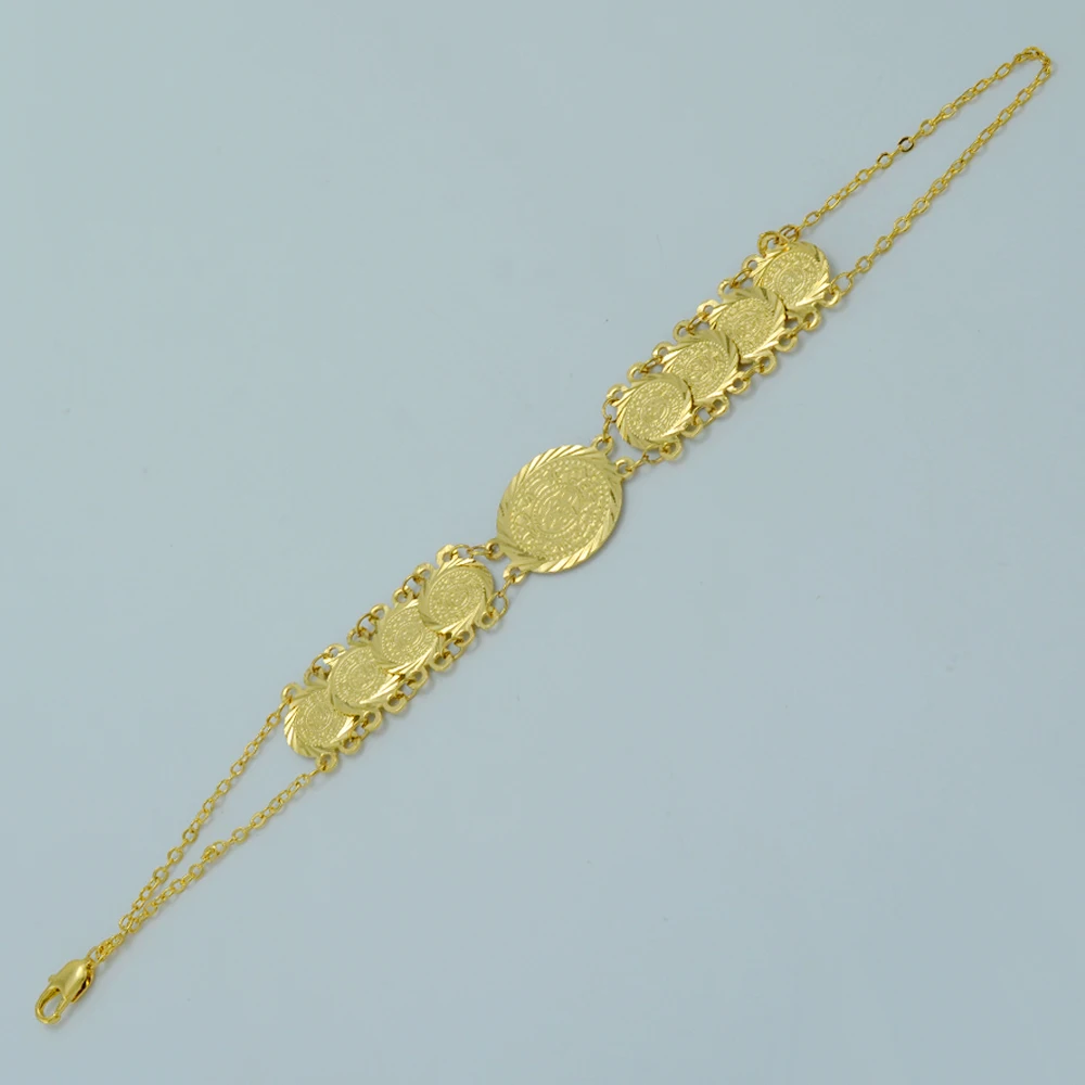 

20.5cm Metal Gold Color Arab Coin Bracelet Bangle for Women Middle East Coin Hand Chain Money Jewelry #J0887