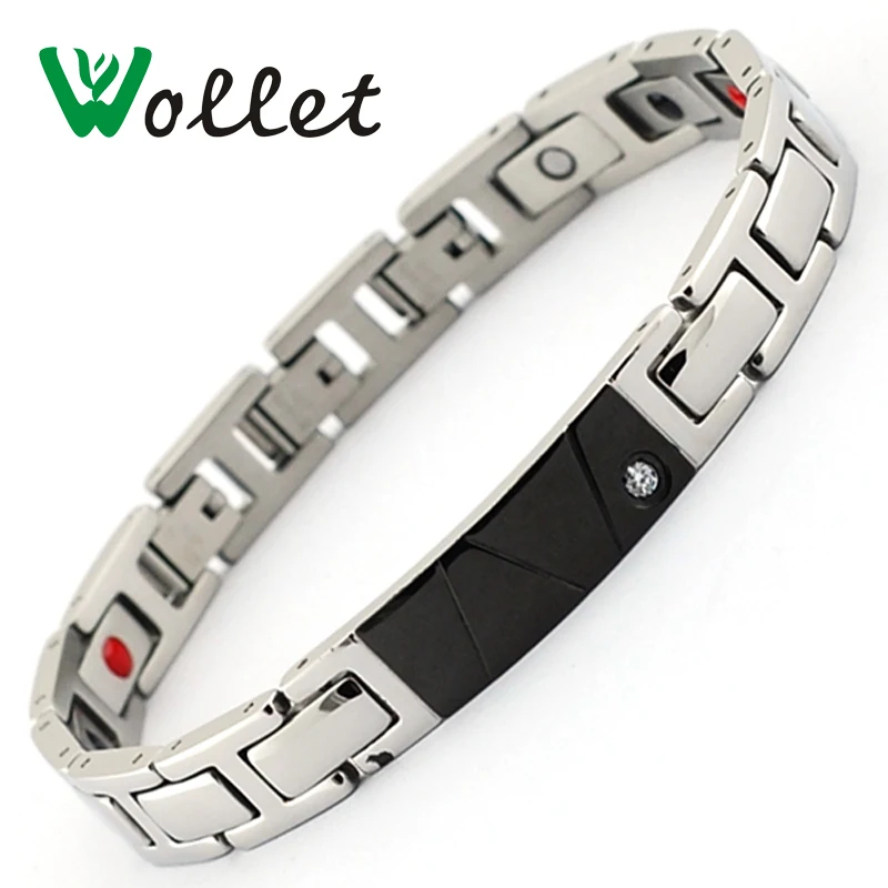 

Wollet Jewelry Health Energy Black Color Bracelet Bangle Ions Bio Magnetic Germanium Stainless Steel Bracelet for Women Men