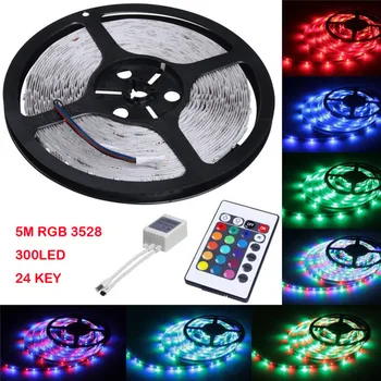 

1PC DC 12V 5M RGB Led Strip Light 3528 SMD 300leds Non-Waterproof 24Key Remote Controller garland led battery