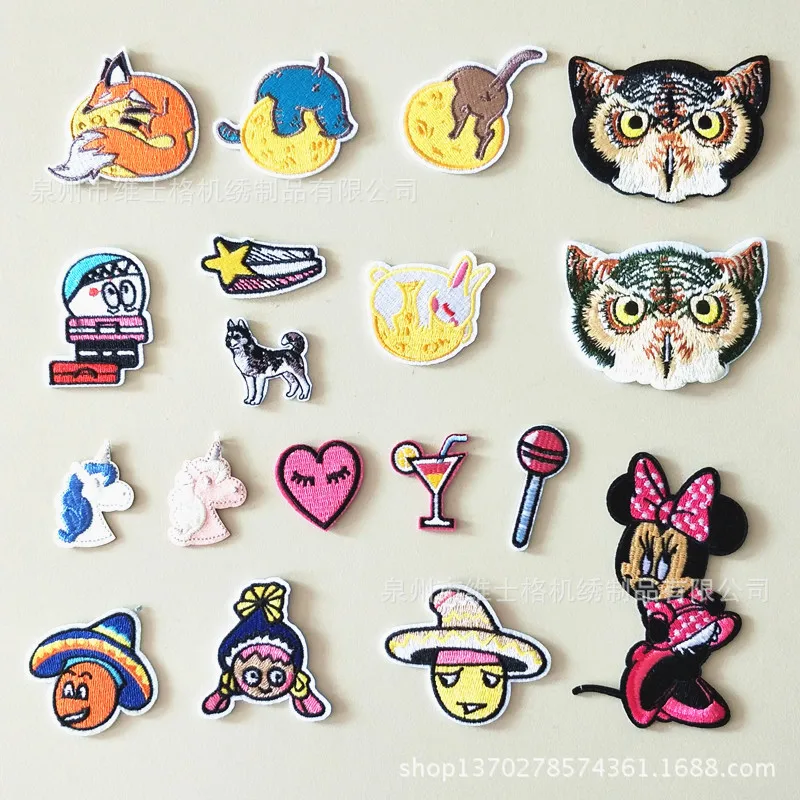 

100 PCS/LOT EMBROIDERY PATCHES Sticker Insignia Bird Flower SERVICE DOG MOON Mickey for CUSTOM DRESS Cloth Clothing Decoration