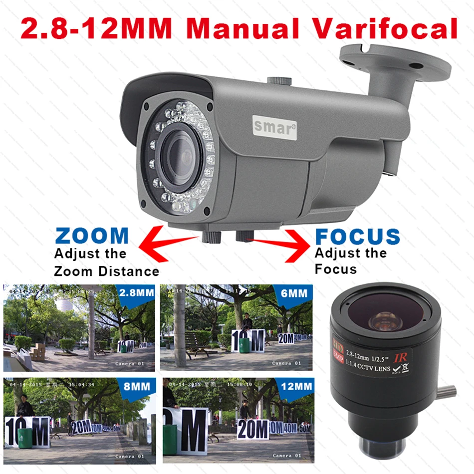 CCTV Focusing Metal Waterproof IP66 1080P AHD Camera Sony IMX322 HD 2.8-12mm 4X Zoom Manual Lens Surveillance Bullet Camera (2)