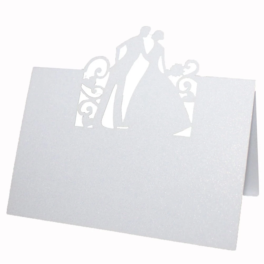  50pcs Place Name Cards Invitation Card Newlyweds Wedding Party Decoration Favor (White) - 33031040881