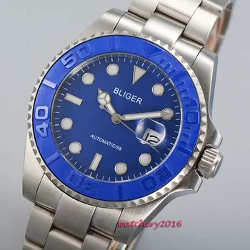 

43mm Bliger Blue dial ceramic bezel date 2019 top brand Luxury Sapphire Glass luminous marks Automatic Mechanical Men's Watch