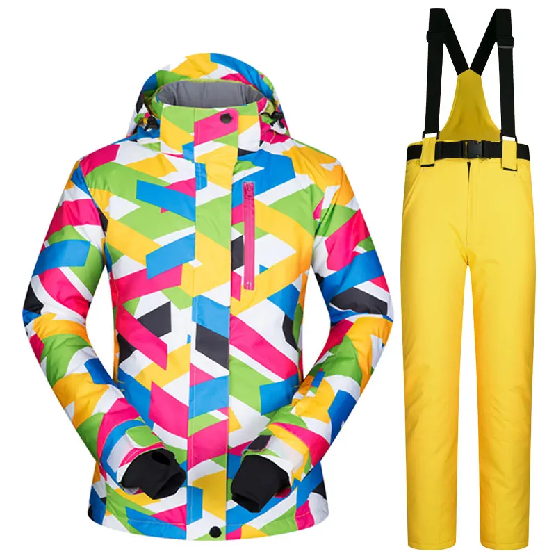 Брендовый женский лыжный костюм высокого качества, Женские ветрозащитные водонепроницаемые зимние комплекты, зимняя куртка и штаны, лыжные и сноубордические костюмы