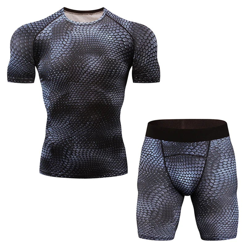 Мужской компрессионный комплект MMA Rashguard 2 шт. базовый слой для бега спортивные с
