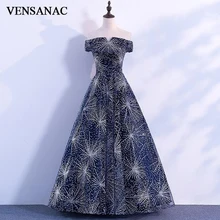VENSANAC 2018 Crystal Boat Neck Starry Sky Sequined Long Evening Dresses Party A Line Lace Backless Prom Gowns