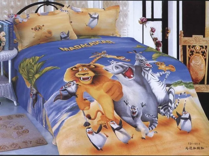 

Madagascar printed bedding single twin size bed duvet covers sets bedclothes kids boy's Baby bedroom decor cotton fabric 3-5pc