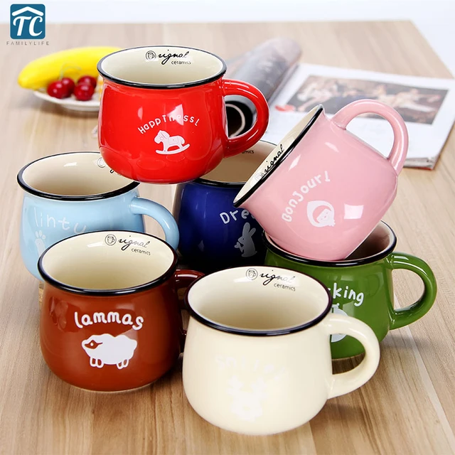 $US $5.96 Cups And Mugs Caneca Vintage Small Ceramic Milk Mug 7 Colors For Breakfast Kubki Heat-resistant Tra
