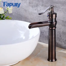 Fapully Oil rubbed bronze bathroom faucets tall basin faucet black sink mixer taps square single handle deck mounted black bathroom sink washbasin bath set faucet mixer taps square gold tempered glass oil rubbed bronze bathroom basin tap set