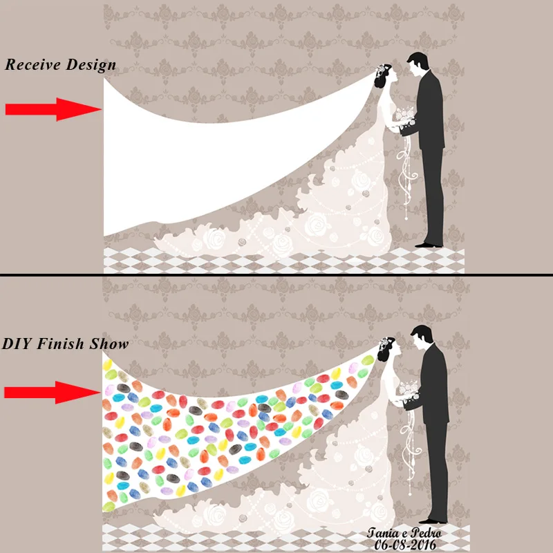 DIY Свадебные украшения отпечатков пальцев Подпись Гостевая книга брак украшения невеста жених свадебный торт и inkpads холст вывески - Цвет: HK005