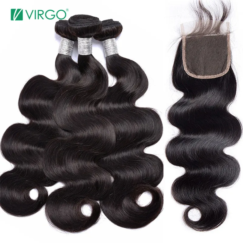 comprar 3 brasileiro da Onda Do Corpo Pacotes Com Fecho de Cabelo Humano Pacotes Com Fecho de Rendas 4 Pacotes lote Cabelo Virgem 100% extensões Remy