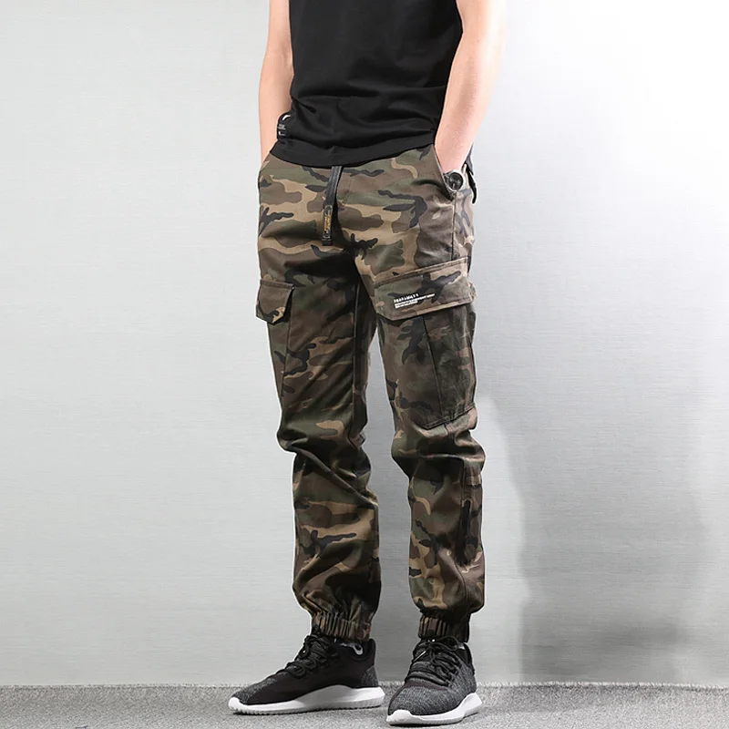 Модные камуфляжные армейские брюки свободного кроя черного цвета, повседневные брюки-карго с большими карманами, мужские джинсы для бега, уличная одежда в стиле панк, брюки в стиле хип-хоп