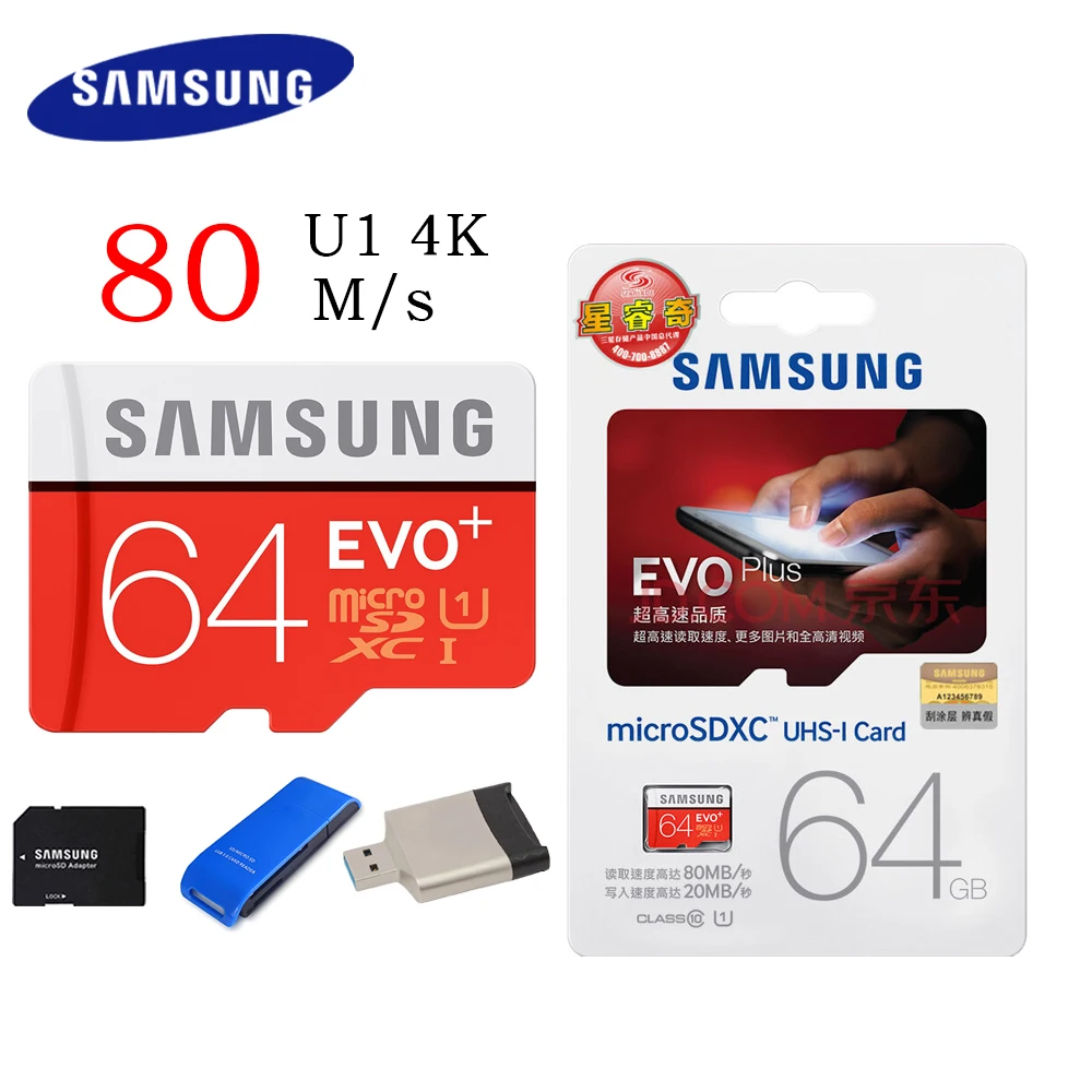 SAMSUNG Memory Card 256GB 128GB 64GB 32GB 16GB 80M s EVO MicroSD Storage Card EVO Plus