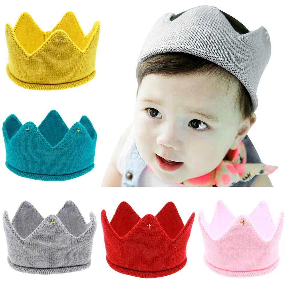 

2019 New Cute Baby Hat Boys Girls Crown Knit Headband Hat for 6M-3Y