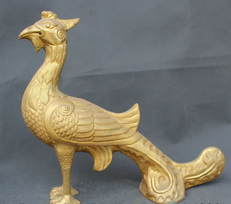 

USPS to USA S2140 15" Chinese Fengshui Copper Gilt Gold Phoenix bird of wonder Statue sculpture (B0413)