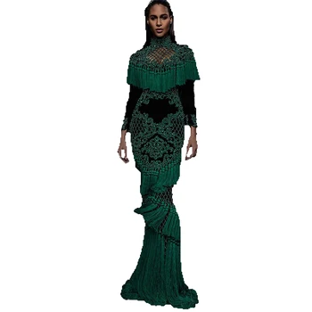 

HIGH QUALITY Newest Fashion 2017 Runway Maxi Dress Women's Hollow Out Luxurious Handwork Beading Tassel Long Dress