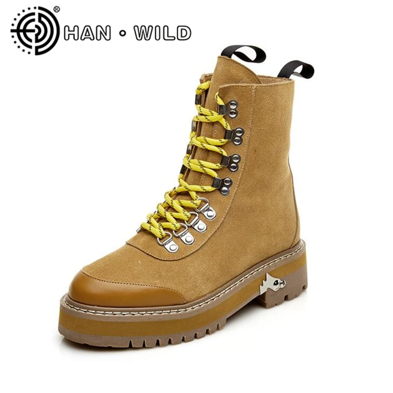 

2017 Fashion Genuine Leather Martin Boots Spring Autumn Women Lace Up Ankle Boots Thick Bottom Women Motorcycle Boots