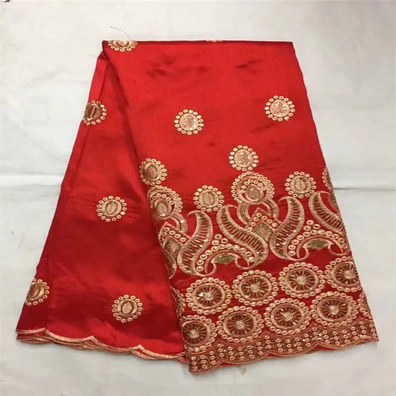 

Wholesale price Indian lace fabric high quality african george fabric 2018 red sequins for peach party dress