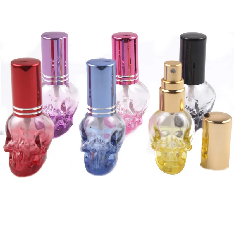 1ks 8ML Hot prodej lebky stříkané barvy parfém skleněné spreji Přenosný zkušební zkušební vzorek skleněná láhev