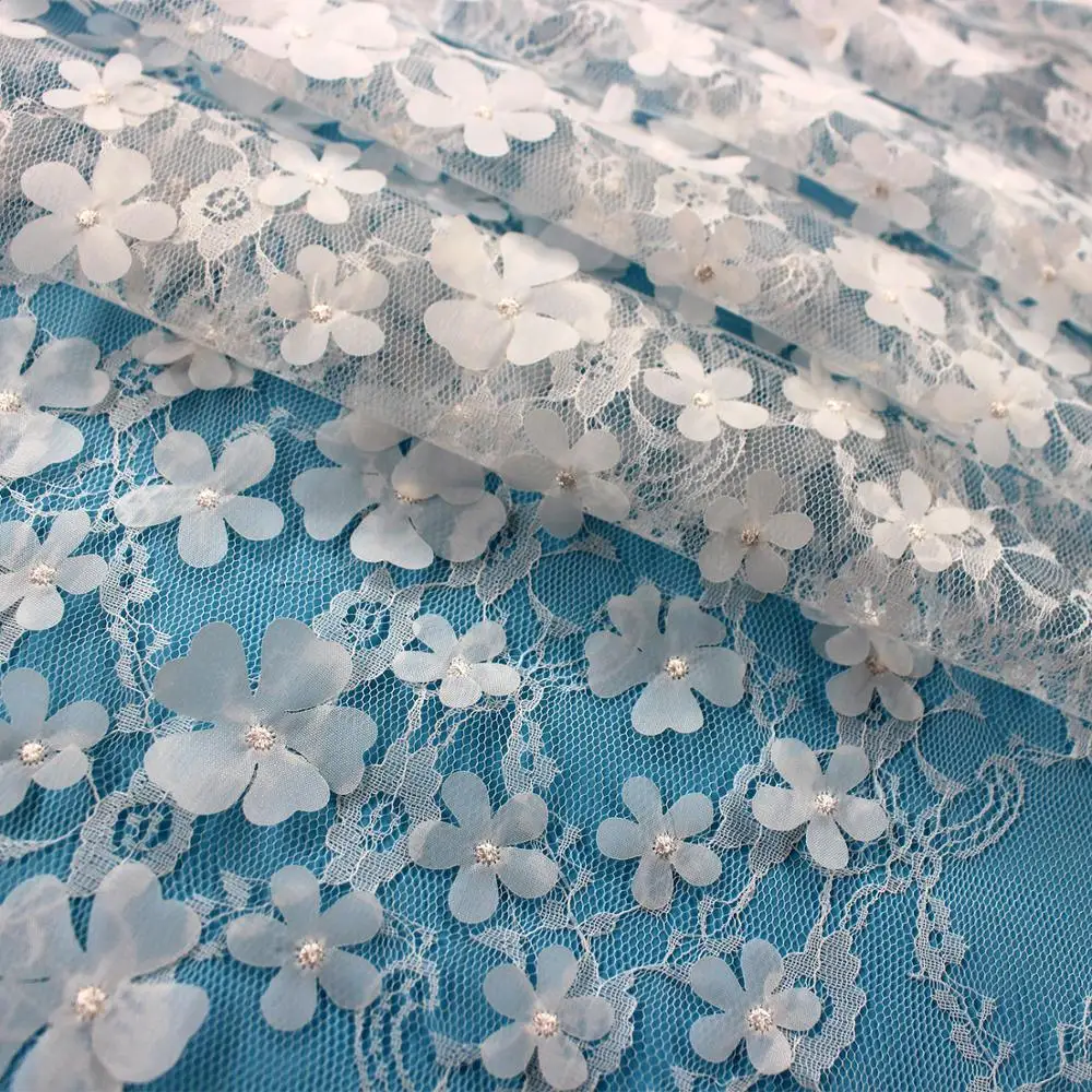 

White African tulle lace for wedding decoration high quality french white lace fabric 3d embroidery white wedding lace 2018