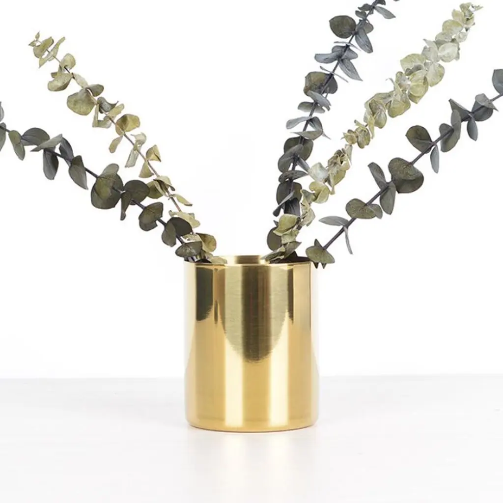 Золотая ваза для цветов Настольная подставка для ручек контейнер для хранения для домашнего офиса-цилиндр