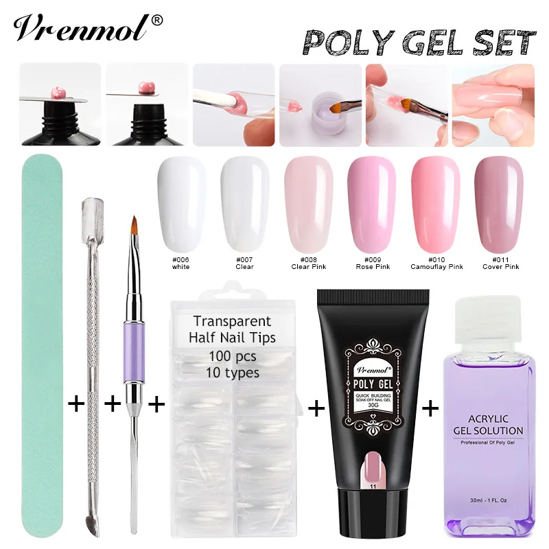 Vrenmol 6pcs Polygel Quick Extension Sets Nail Fast Builder Poly Gel