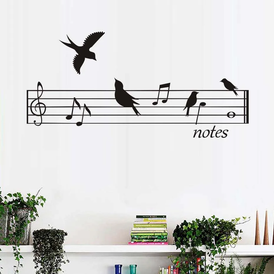 

Birds Music Notes Wall Art Decals Stickers Living Room Bedroom Decals Home Decor Removable Waterproof Wallpaper Art Murals