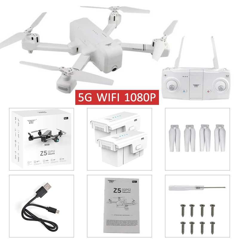 SJRC Z5 5G Wifi FPV с камерой 1080P двойной gps динамический Дрон Квадрокоптер - Цвет: 1080P5Gwhite2battery