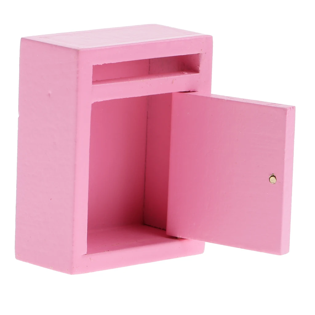 1/12 Dollhouse Miniature Furniture Pink Wooden Mailbox Porch Decoration