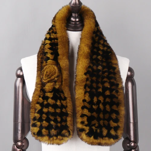 YELLOW AND BLACK 2 Натуральный мех кролика Рекс шарф женский зимний теплый мягкий мех кролика рекс шарфы женские модные вязаные Настоящий мех кролика глушитель - Цвет: YELLOW AND BLACK 2