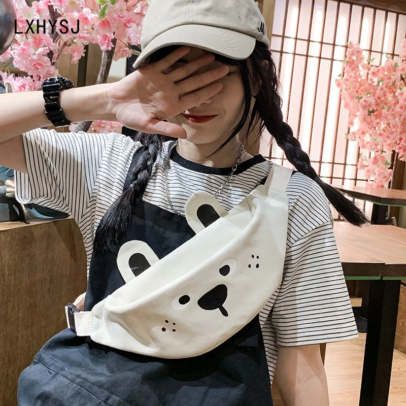 

New Women Waist Bag Chest Bag Women Cute Rabbit Shoulder Bag Hip Hop Canvas Banana Bag Young Multifunction Kidney Crossbody Bags