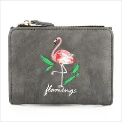 Короткий мультфильм кошелек прекрасный Фламинго студентов кошельки с вышивкой милые животные Простой кошелек Hasp молнии для монет мешок
