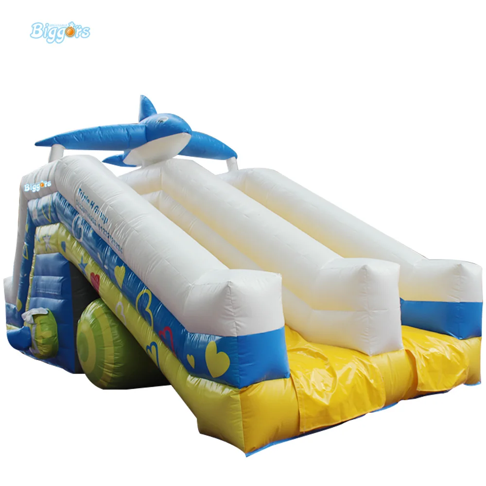 

PVC Inflatable Blue Shark Inflatable Water Slide with Blower Blue Color