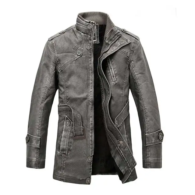 Men's Washed Leather Jacket Coat Thicken Winter Fleece