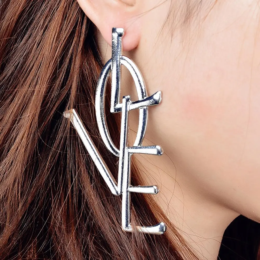 

Women Fashion Hollow LOVE Letter Statement Piercing Dangle Drop Earrings Jewelry