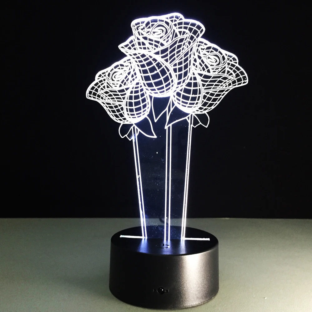  7 Colors Change Rose Flower 3D Lamp Souvenir Valentines Day Gift Birthday Beautiful Gift For May Mo