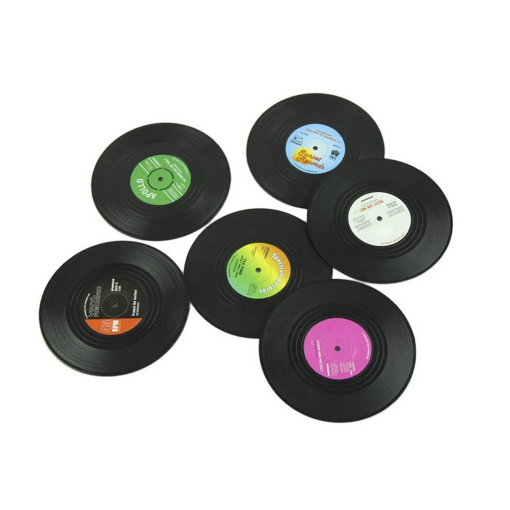 MagiDeal 6x Round Vintage CD Vinyl Coasters Record Cup Drink Holder Mat Table Placemat Home Bar Table Decor Coffee Drinks Mats