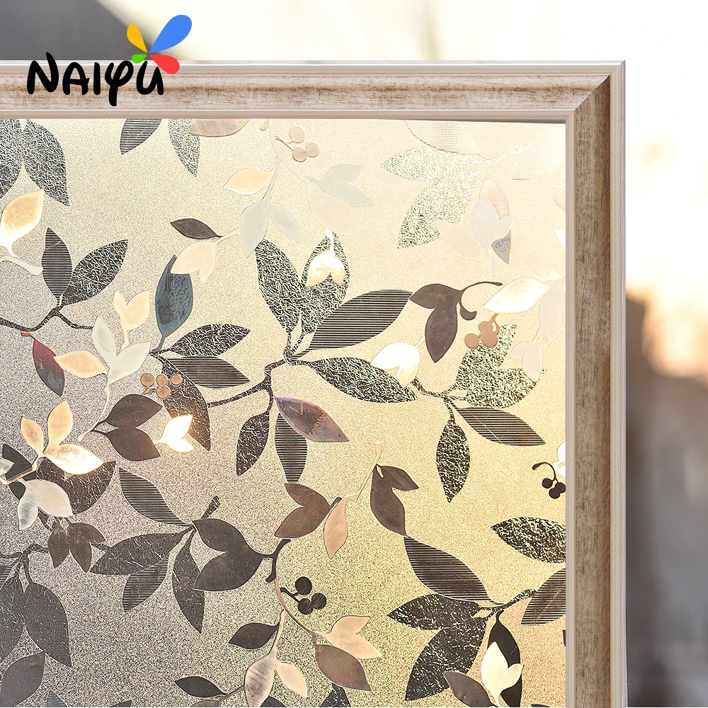 

Thickene Leaf pattern PVC Heat Insulation Explosion-proof Glass No-glue 3d Static Cling Decorative Sticker privacy Window Film