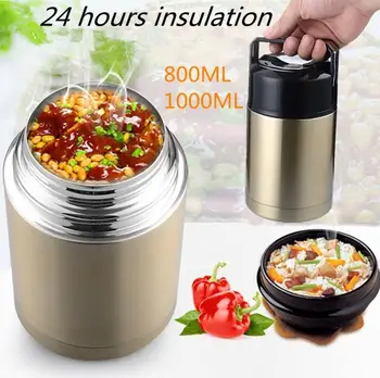 

Food container 800ml/1000ml double layer stainless steel vacuum thermo insulated food container stew pot