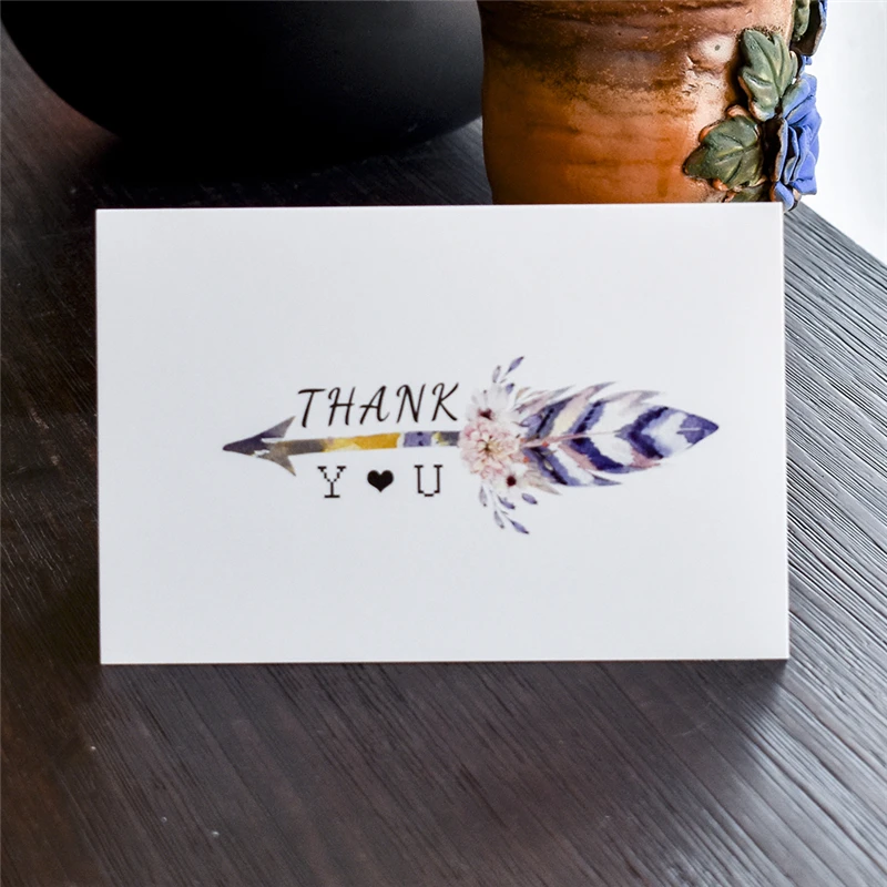 Feather Thank You Cards with Stickers Envelope Custom Invitations Note Card Blank Inside Greeting Cards Postcards Gift Cards