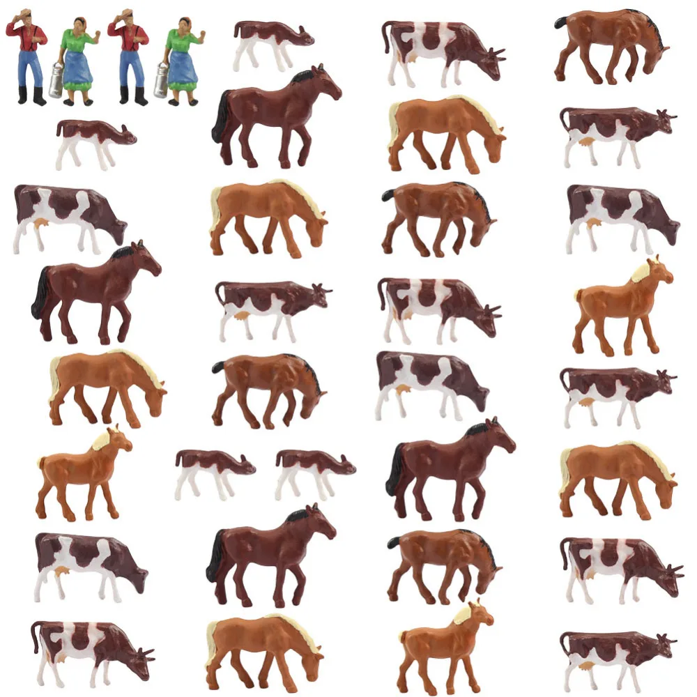 50pcs 1:87 UnPainted White Farm Animals Horses HO Scale in 9 different poses