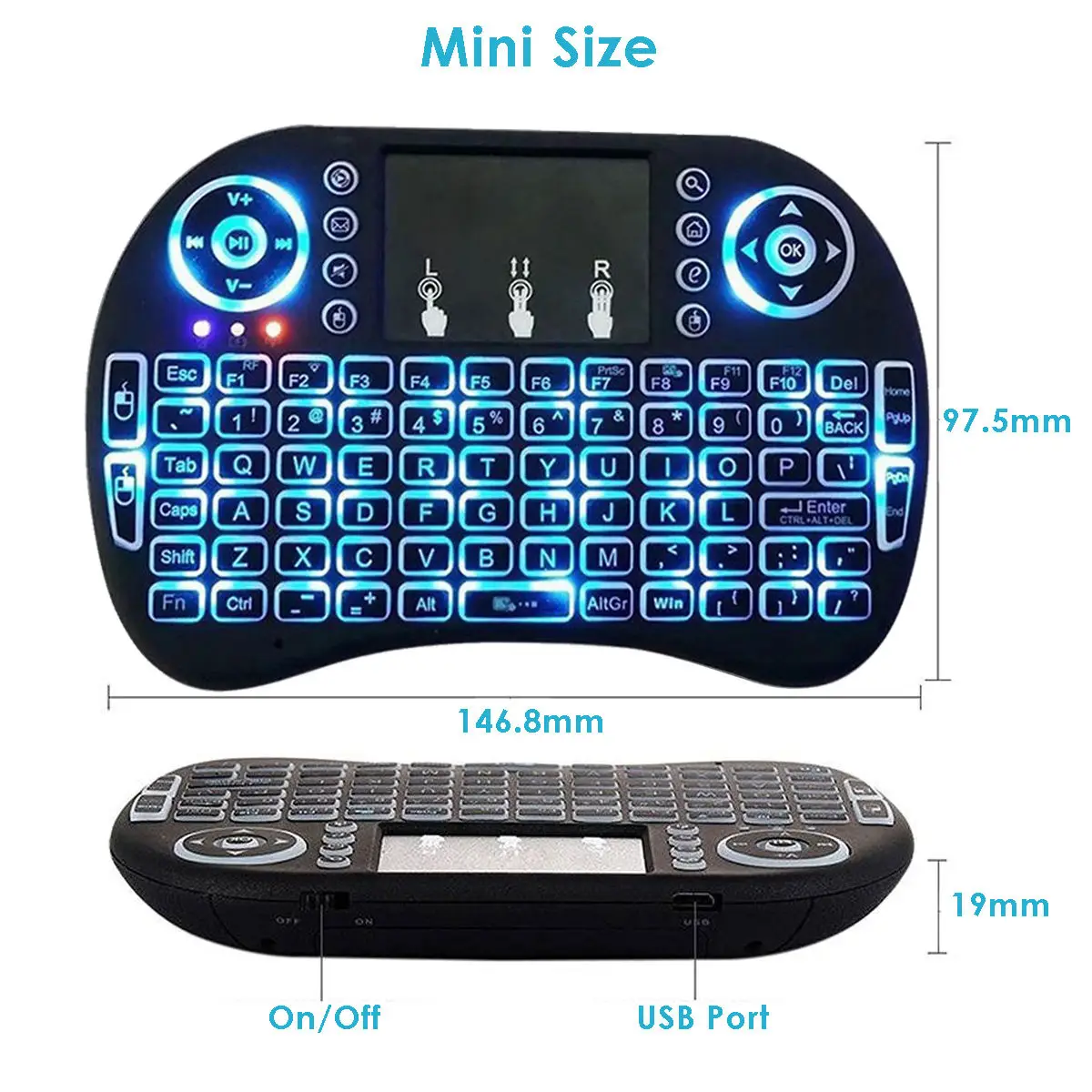 

2.4G Mini Wireless Backlit Gaming Keyboard Touch Pad Handheld Portable Design Suitable for Laptop Desktop Android TV Box