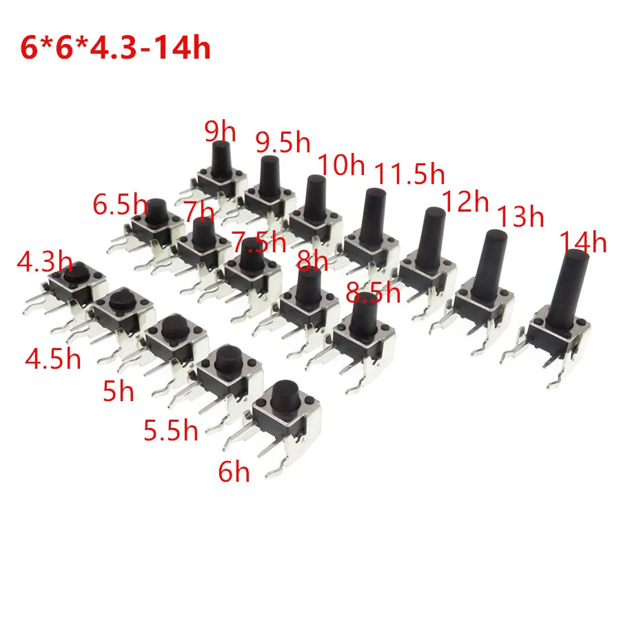 

50pcs 6*6*4.3-14mm Panel PCB Momentary Tactile Tact Mini Switch Right Angle With stent